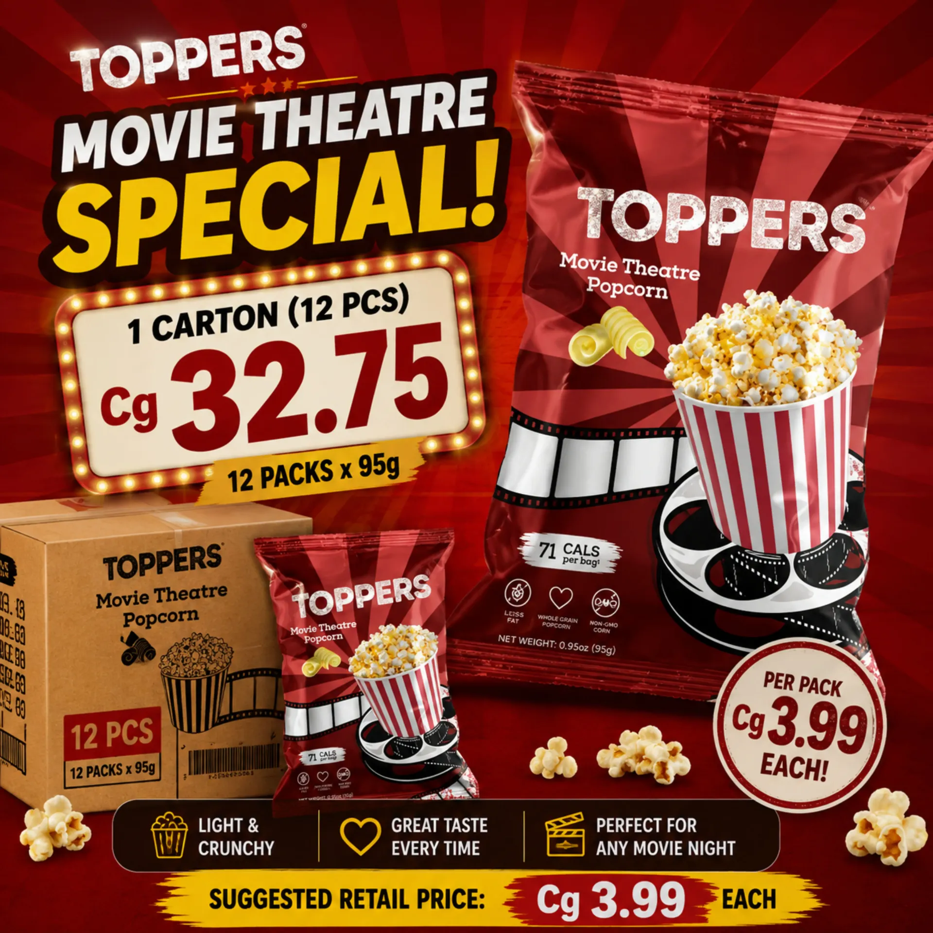 [327702] Toppers Movie Theatre Popcorn (95gr Crt 12)