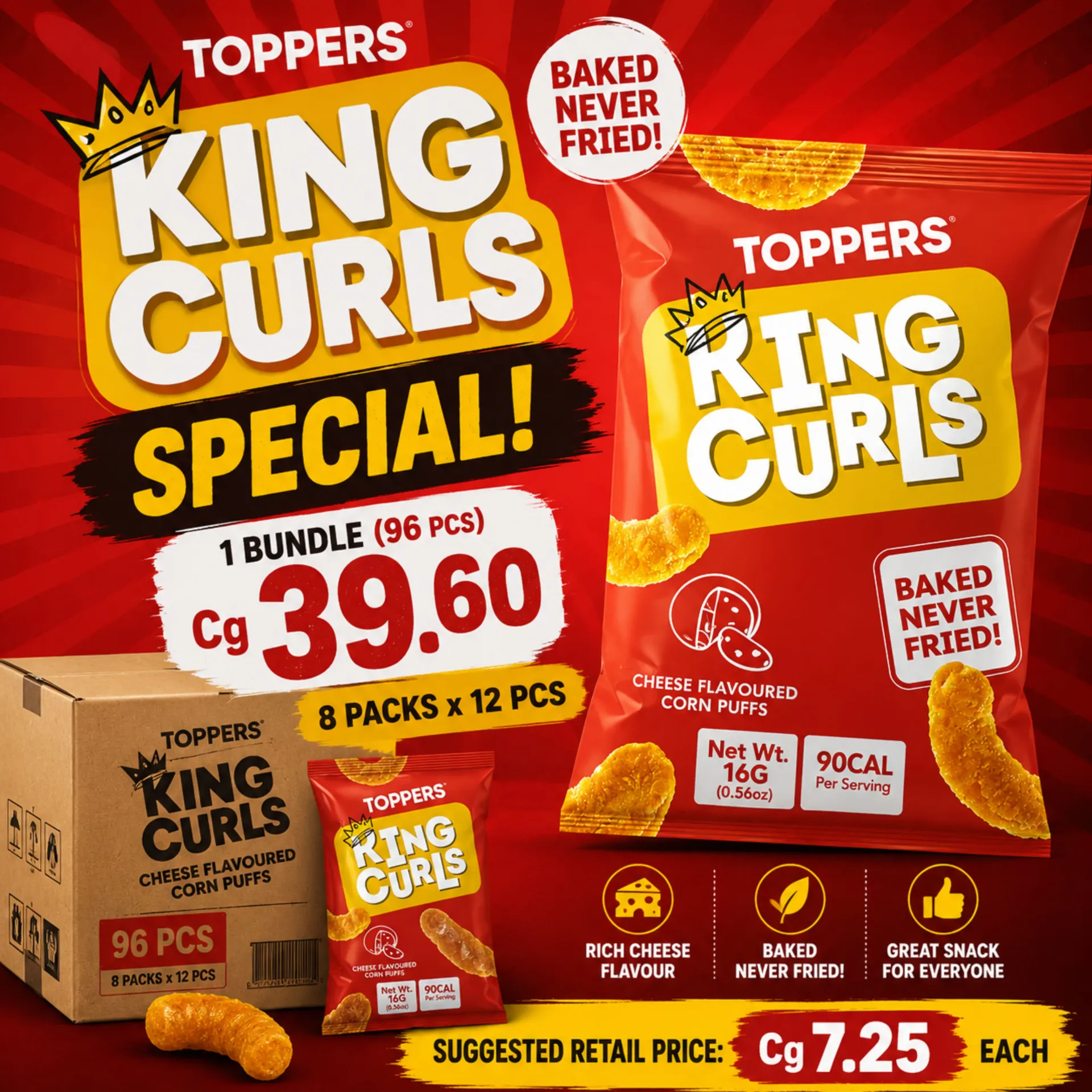 [327202] Toppers Cheese Curls  (15gr P12)